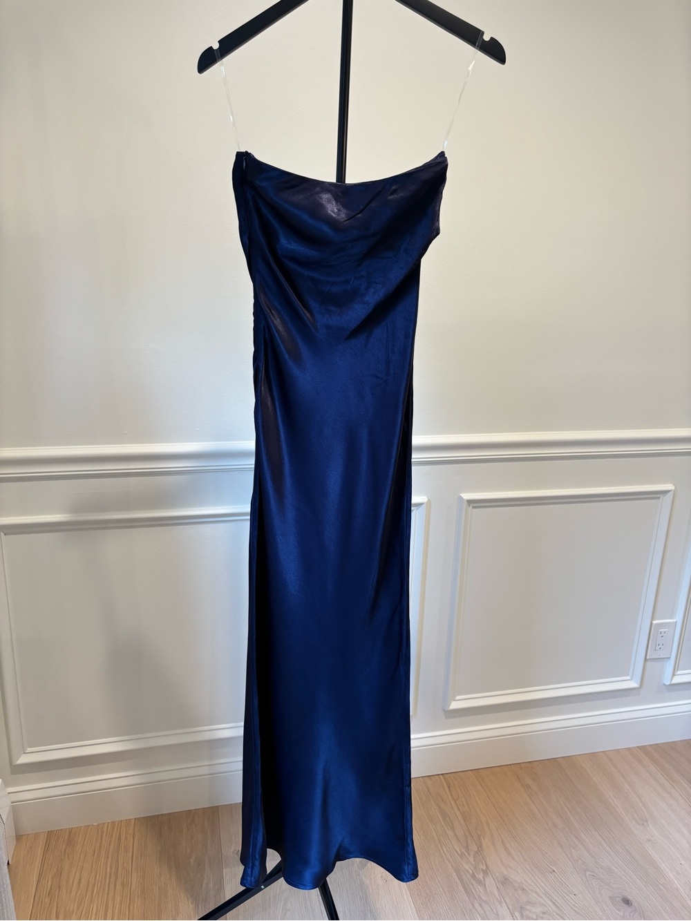 REVOLVE Navy Satin Strapless Slip Dress
